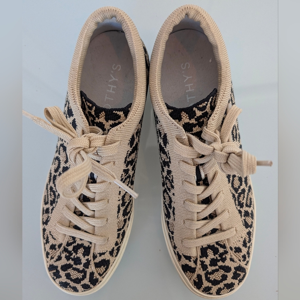 Rothy's Beige and Black Leopard Sneakers